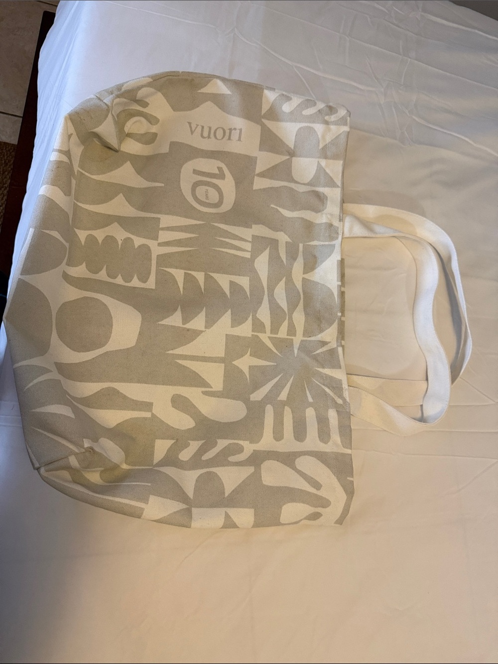 Vuori Beige & Cream Abstract Canvas Tote